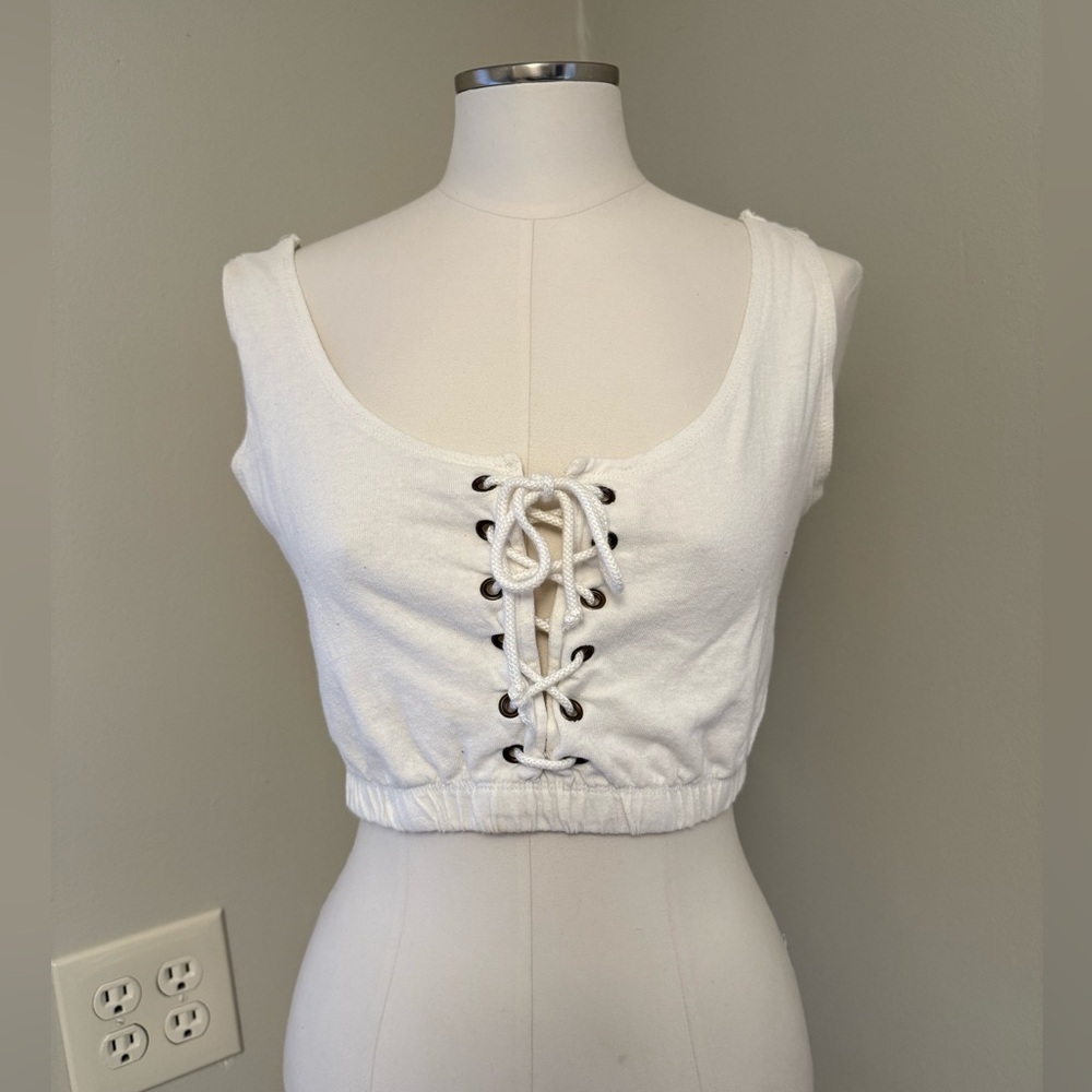 Urban Outfitters White Lace-Up Crop Top